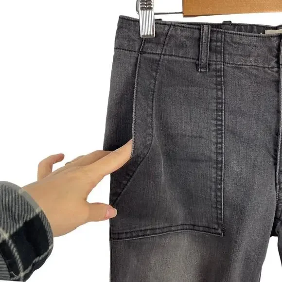 Nili Lotan Cropped French Military Pants Jeans Carbon Grey Cotton Utility SZ 27